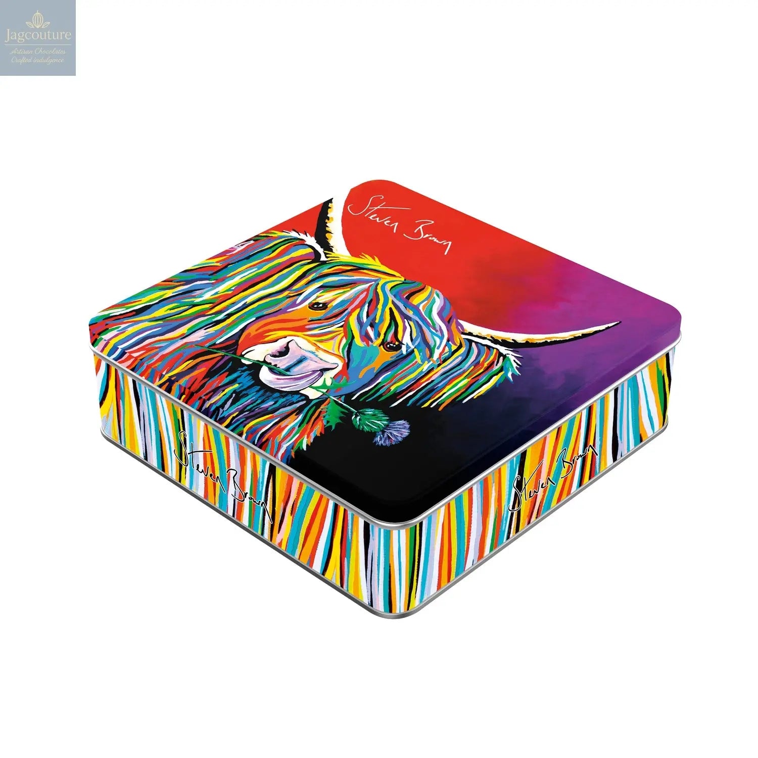 Steven Brown Lizzie McCoo tin of salted caramel fudge Jag Couture Chocolates