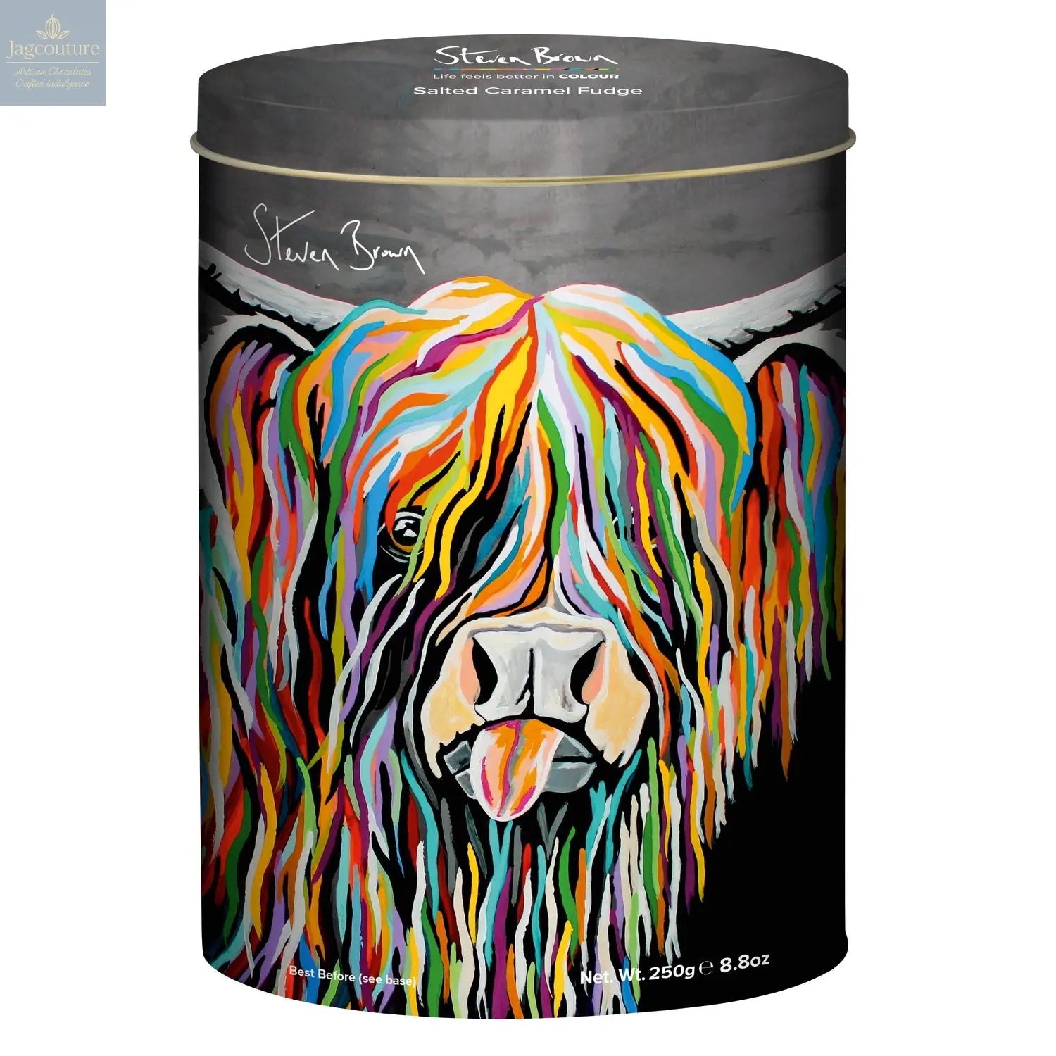 Steven Brown Senga McCoo salted caramel fudge in oval tin Jag Couture Chocolates