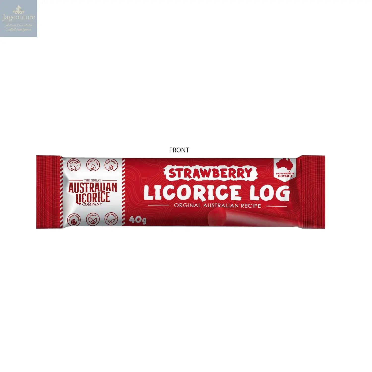 Strawberry flavoured licorice log Jag Couture Chocolates