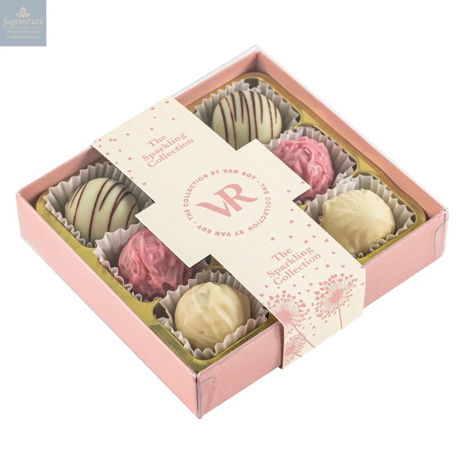 The Sparkling Collection of champagne truffles in 9pc pink gift box - Jag Couture Chocolates