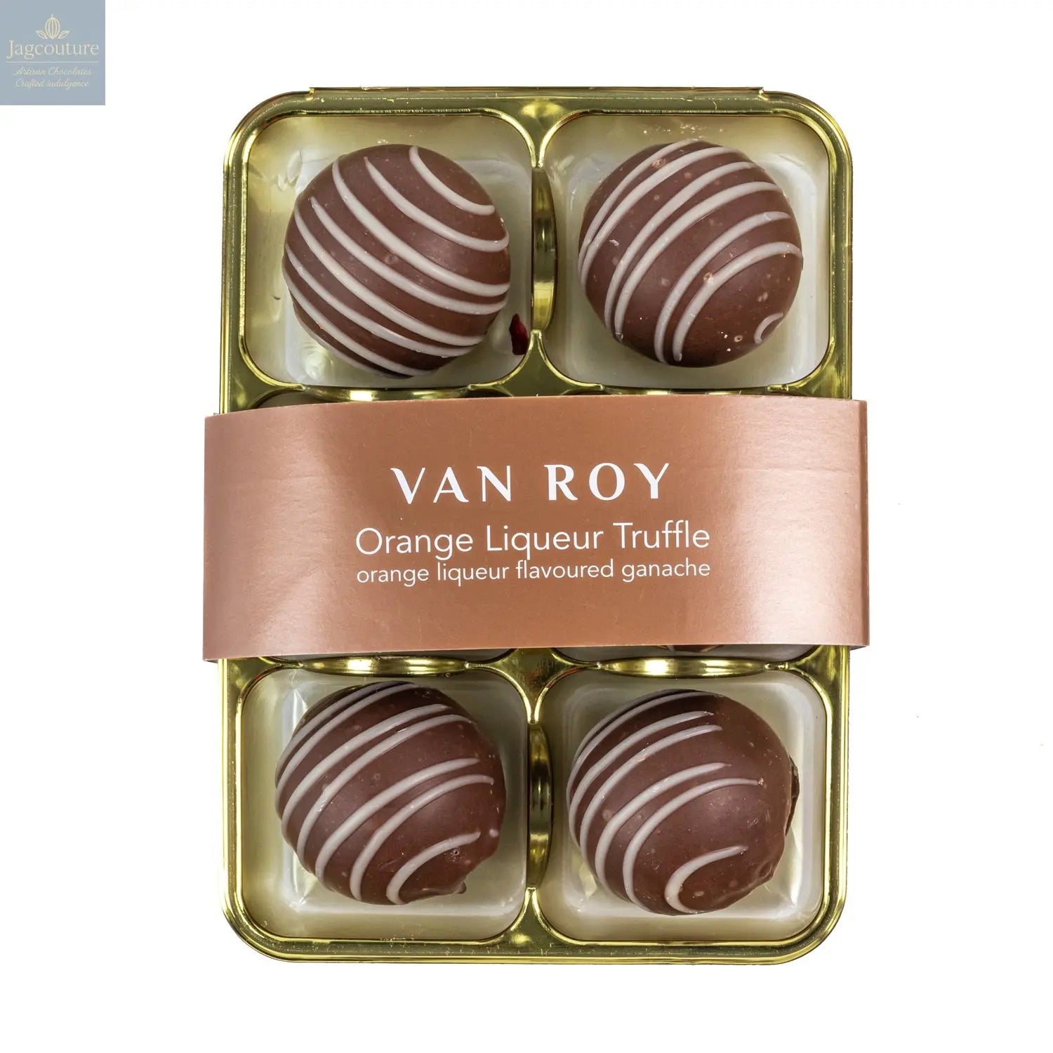 Van Roy 6 pack of orange liqueur truffles in cello - Jag Couture Chocolates