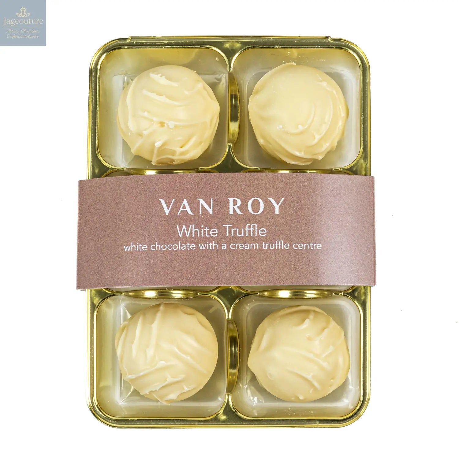 Van Roy 6 pack of white chocolate truffles in cello - Jag Couture Chocolates