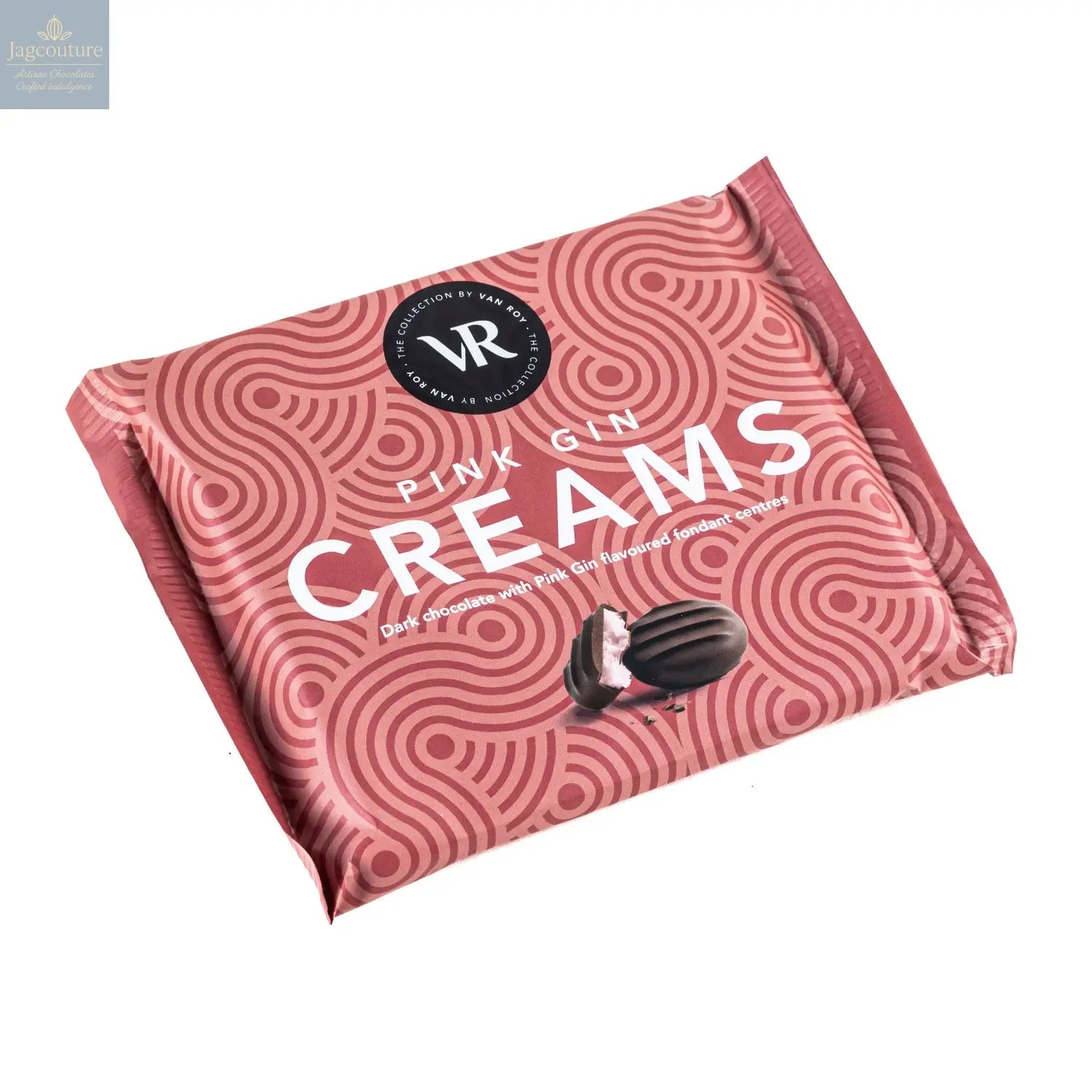 Van Roy pink gin fondant creams square pack - Jag Couture Chocolates