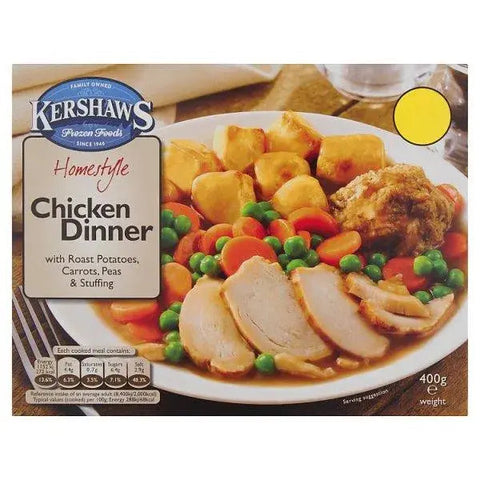 Kershaws Homestyle Chicken Dinner with Roast Potatoes, Carrots, Peas & Stuffing 400g Kershaws Homestyle Chicken Dinner with Roast Potatoes, Carrots, Peas & Stuffing 400g