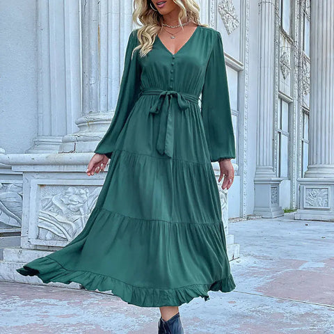 Casual Long Sleeve Solid Color Dress Draping Effect