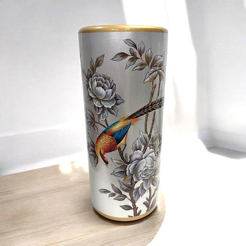 Classic Ceramic Round 18” Tall Umbrella Stand – Multi-Functional Holder or Decorative Vase,  with Durable Glazed Finish for Home, Office, or Entryway (Floral with Bird Design)