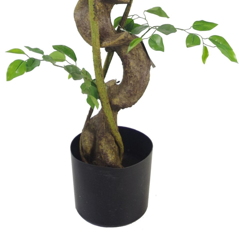 120cm Twisted Trunk Artificial Japanese Fruticosa Style Ficus Tree Silver Planter
