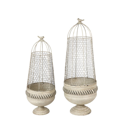 83/70CM CREAM METAL SET 2 PLANT STANDS