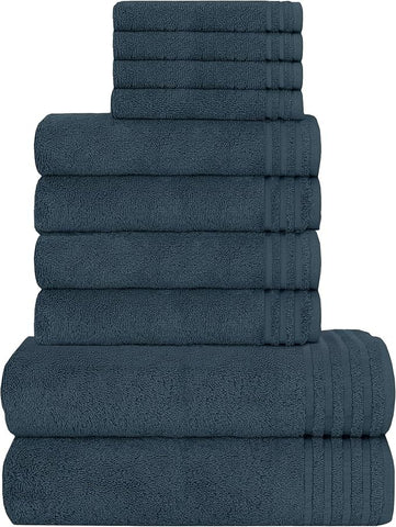 OLIVIA ROCCO Monaco 10 Piece Luxury Egyptian Cotton Towel Set 500 GSM With 4 Face Towels 4 Hand Towels 2 Bath Towels For Bathroom