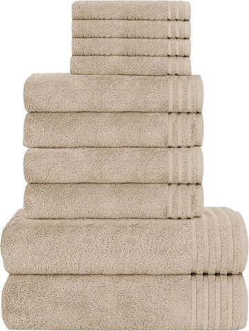 OLIVIA ROCCO Monaco 10 Piece Luxury Egyptian Cotton Towel Set 500 GSM With 4 Face Towels 4 Hand Towels 2 Bath Towels For Bathroom