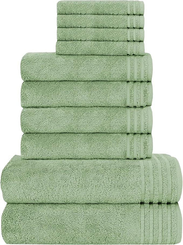 OLIVIA ROCCO Monaco 10 Piece Luxury Egyptian Cotton Towel Set 500 GSM With 4 Face Towels 4 Hand Towels 2 Bath Towels For Bathroom