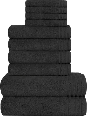 OLIVIA ROCCO Monaco 10 Piece Luxury Egyptian Cotton Towel Set 500 GSM With 4 Face Towels 4 Hand Towels 2 Bath Towels For Bathroom