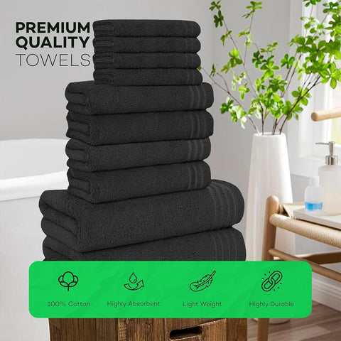 OLIVIA ROCCO Monaco 10 Piece Luxury Egyptian Cotton Towel Set 500 GSM With 4 Face Towels 4 Hand Towels 2 Bath Towels For Bathroom