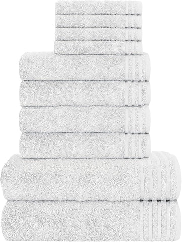 OLIVIA ROCCO Monaco 10 Piece Luxury Egyptian Cotton Towel Set 500 GSM With 4 Face Towels 4 Hand Towels 2 Bath Towels For Bathroom