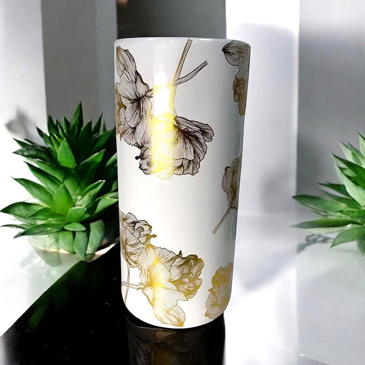 Classic Ceramic Round 18” Tall Umbrella Stand – Multi-Functional Holder or Decorative Vase,  with Durable Glazed Finish for Home, Office, or Entryway (Floral Round Design)