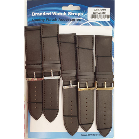 Brown Leather Extra Long Watch Straps Pk5 size 28mm 1002BR