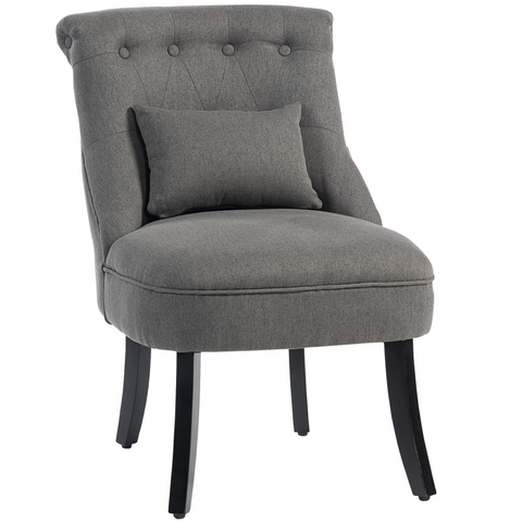 HOMCOM Fabric Single Sofa Upholstered with Pillow Wood Leg Charcoal Grey