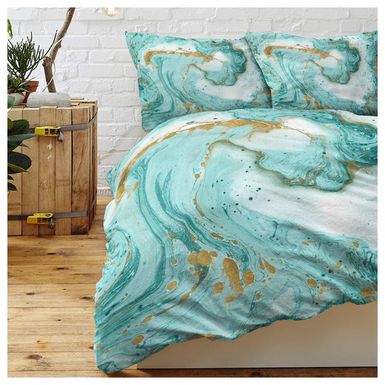 Chic Girly Marble Duvet Cover Mint Gold Glitter Turquoise Bedding Comforter Set Abstract Aqua Teel Blue Duvet Cover(Single)