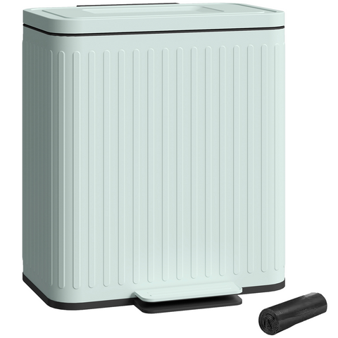 HOMCOM 2 x 20L Double Rubbish Bin, Pedal Bin with Soft-Close Lid, Green