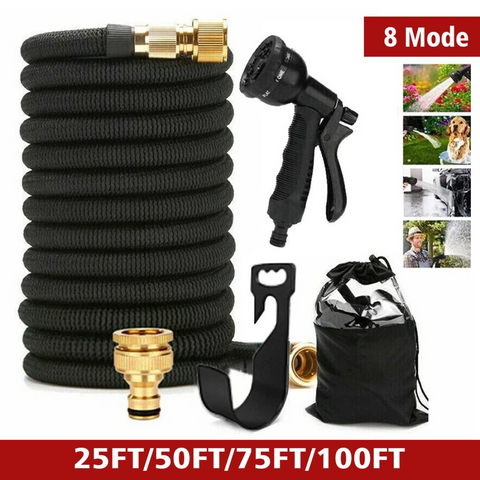 Heavy Duty 25FT Expandable Garden Hose Pipe Flexible With Water Spray Gun UK