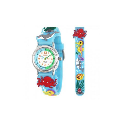 Ravel Children Girls 3D Cartoon Time Teacher Watch Blue Sea Life R1513.98