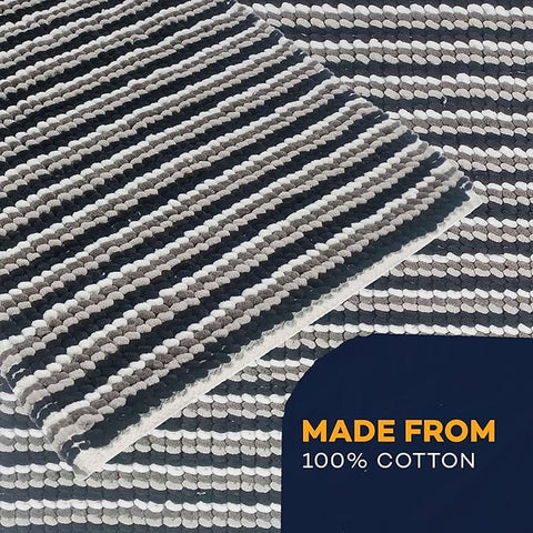 OLIVIA ROCCO Amalfi 2 Piece Bath Mat Set 100 Percent Cotton Jumbo Plush Absorbent Pedestal Bath Rug Modern Design For Bathroom Decor