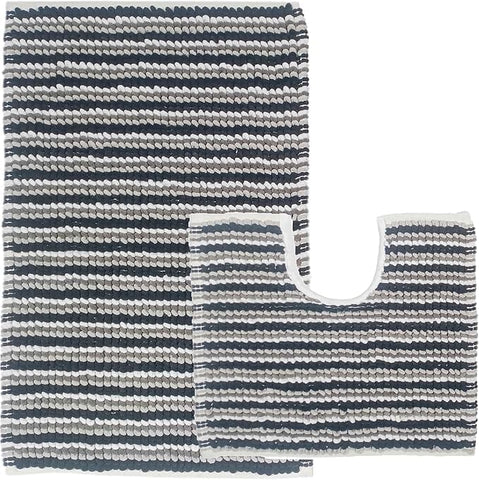 OLIVIA ROCCO Amalfi 2 Piece Bath Mat Set 100 Percent Cotton Jumbo Plush Absorbent Pedestal Bath Rug Modern Design For Bathroom Decor
