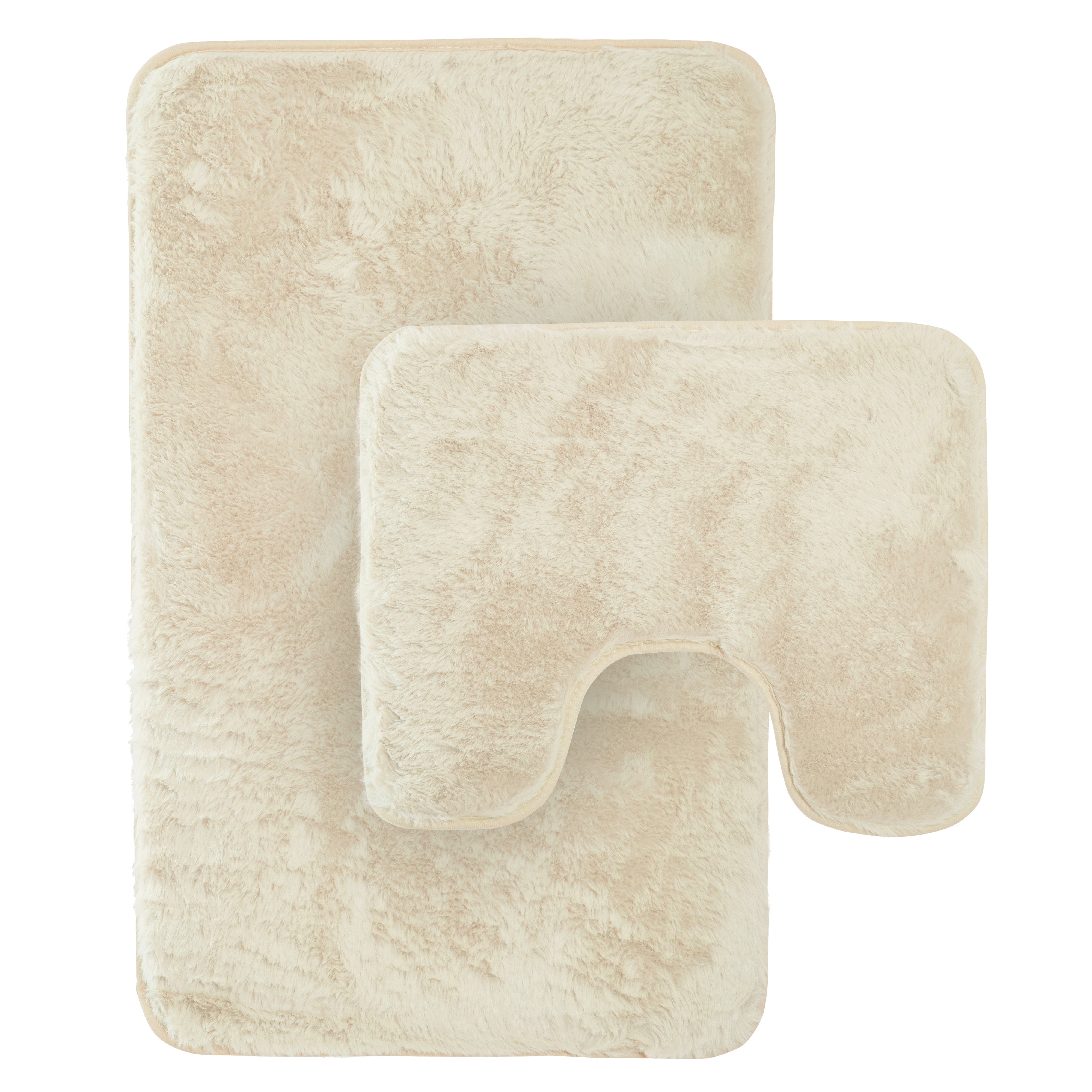 OLIVIA ROCCO 2 Piece Bath Mat Set Non Slip Super Absorbent Quick Dry Extra Soft Plush Rug And Toilet Mat Charcoal Sage Green Cream Natural
