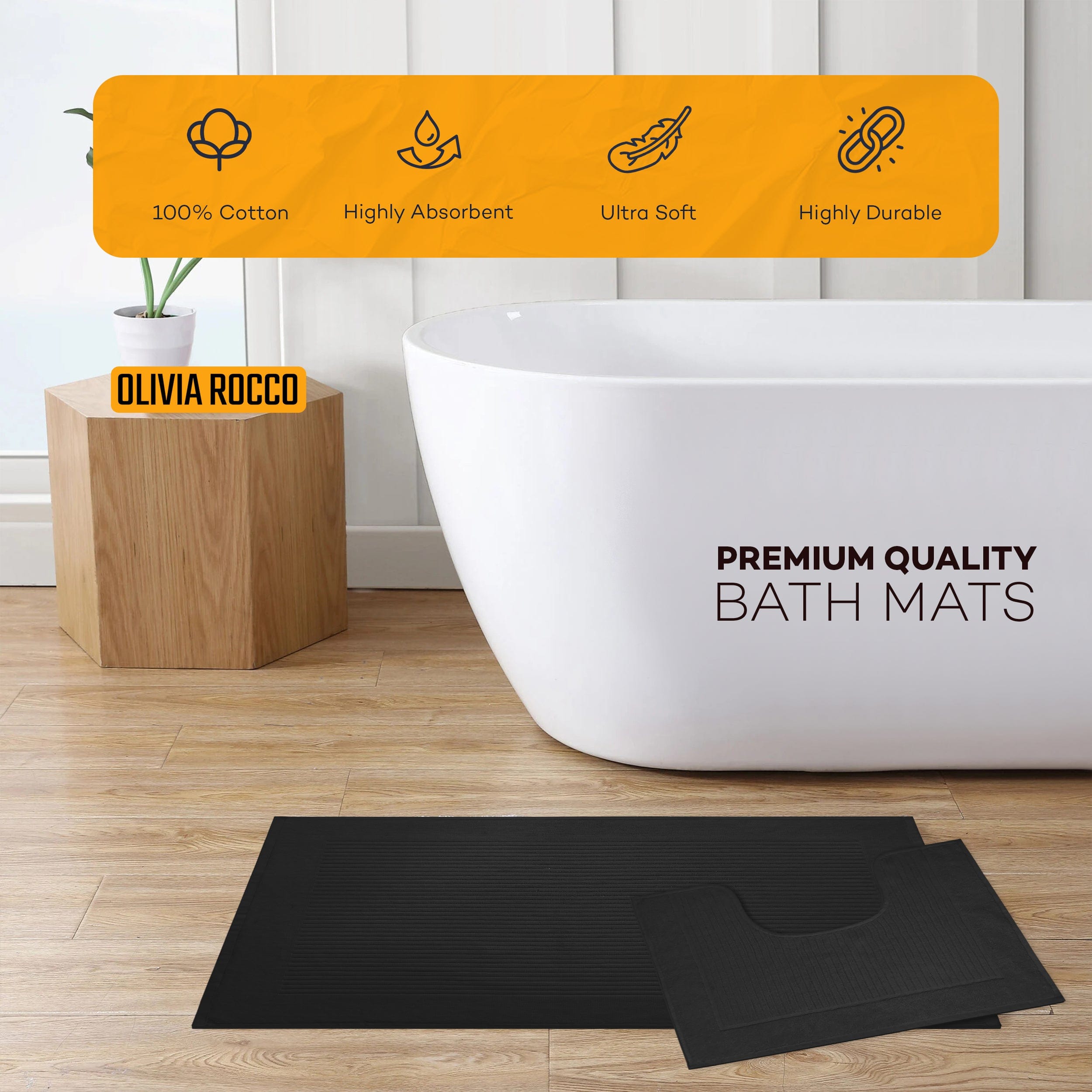 OLIVIA ROCCO Monaco 2 Piece Bath Mat And Pedestal Set Non Slip Water Absorbent 100 Percent Cotton Mats For Safety And Comfort