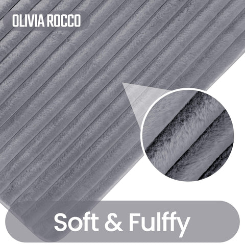 OLIVIA ROCCO 2 Piece Ribbed Bath Mat Set Charcoal Extra Soft Non Slip Super Absorbent Easy Care Rug For Bathroom And Toilet