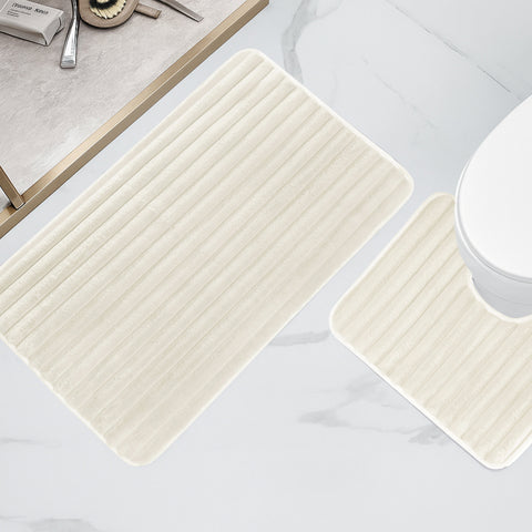 OLIVIA ROCCO 2 Piece Ribbed Bath Mat Set Cream Extra Soft Non Slip Super Absorbent Easy Care Bathroom And Toilet Mats For Home Use