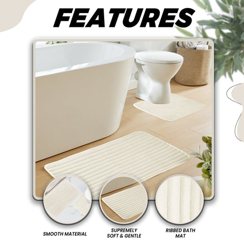OLIVIA ROCCO 2 Piece Ribbed Bath Mat Set Cream Extra Soft Non Slip Super Absorbent Easy Care Bathroom And Toilet Mats For Home Use