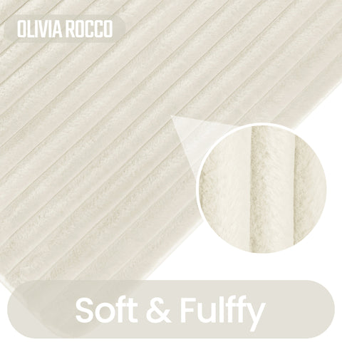 OLIVIA ROCCO 2 Piece Ribbed Bath Mat Set Cream Extra Soft Non Slip Super Absorbent Easy Care Bathroom And Toilet Mats For Home Use