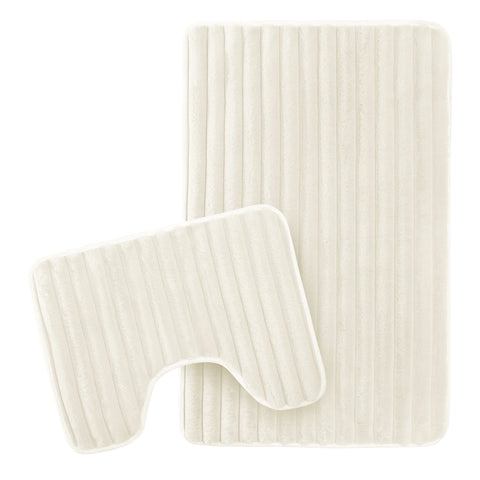 OLIVIA ROCCO 2 Piece Ribbed Bath Mat Set Cream Extra Soft Non Slip Super Absorbent Easy Care Bathroom And Toilet Mats For Home Use