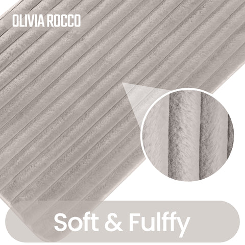 OLIVIA ROCCO 2 Piece Ribbed Bath Mat Set Natural Extra Soft Non Slip Super Absorbent Easy Care Polyester Bathroom Mats Machine Washable