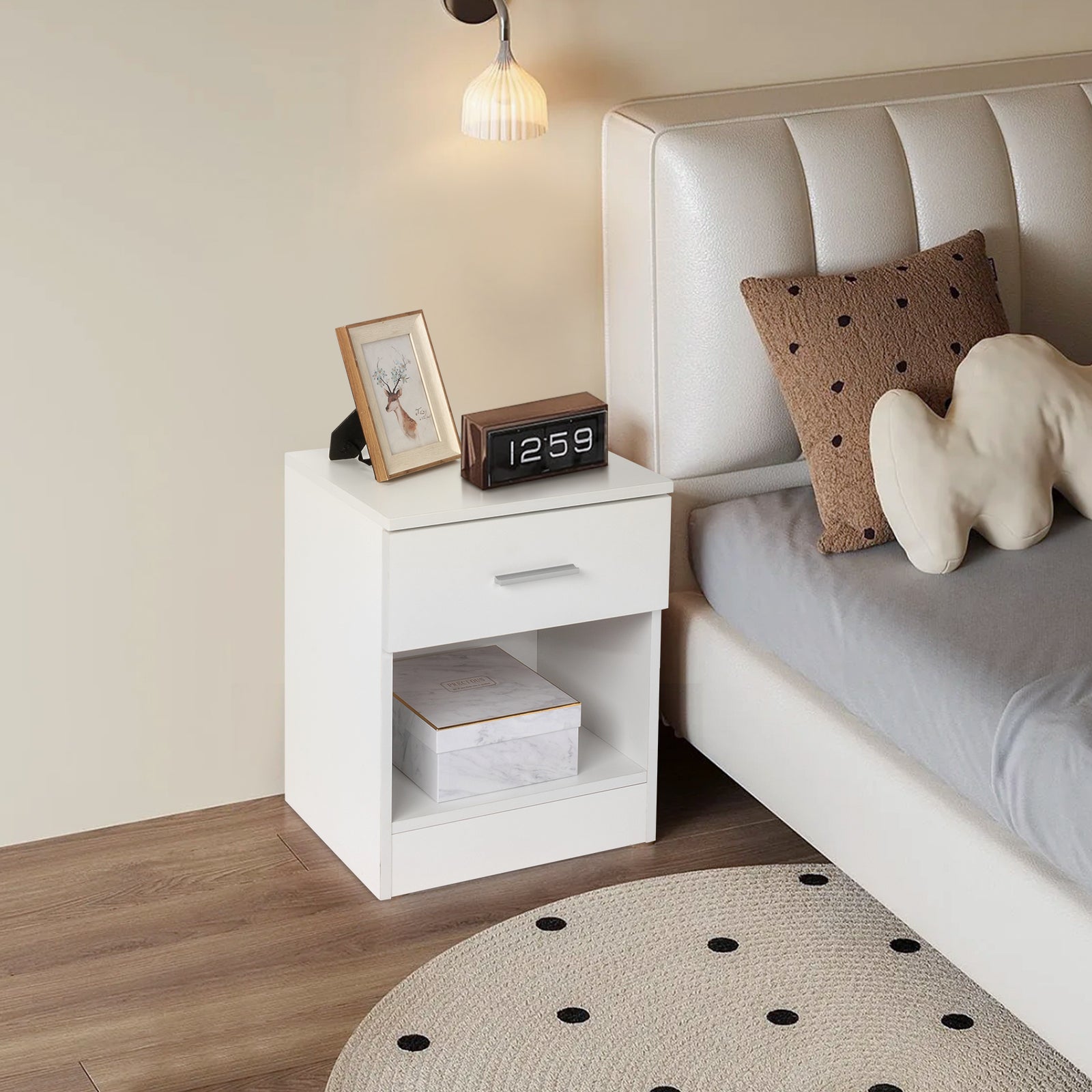 2-Tier Nightstand Set of 2, Bedside Cabinet End Table for Bedroom Home Office, White