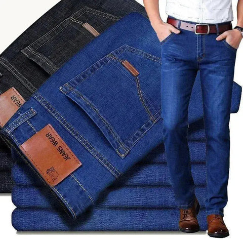 Men's Fashion Business Jeans – Classic Stretch Slim Denim (Black/Blue)