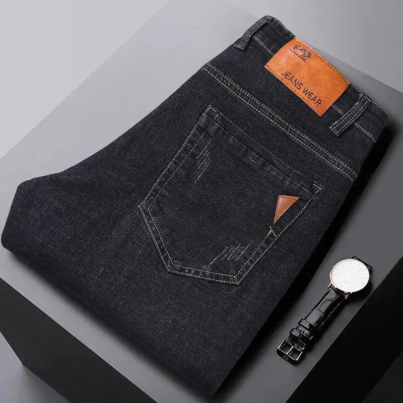Men's Fashion Business Jeans – Classic Stretch Slim Denim (Black/Blue)