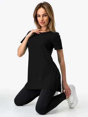 Slit Loose Round Neck Short Sleeve Sweater