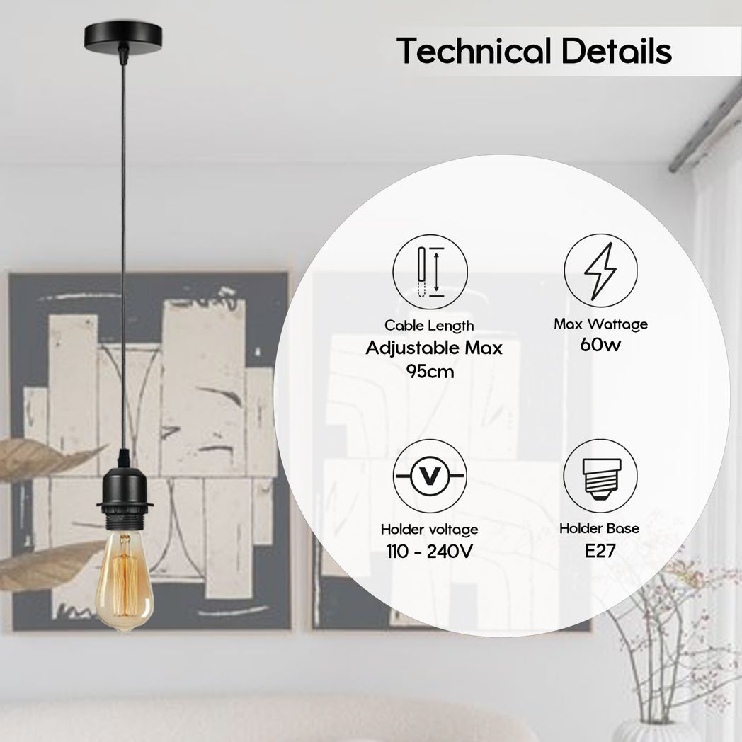 10 Pack Industrial Grey Pendant Light, Lampshade Addable E27 Lamp Holder Light, E27 UK Holder Set With PVC Cable.