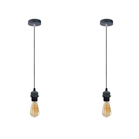 2 Pack Industrial Grey Pendant Light Fitting, Lampshade  Holder Fitting Set With PVC Cable.