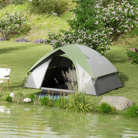 Outsunny 2  Man Camping Tent with Sewn-in Groundsheet, 3000mm Waterproof, Green