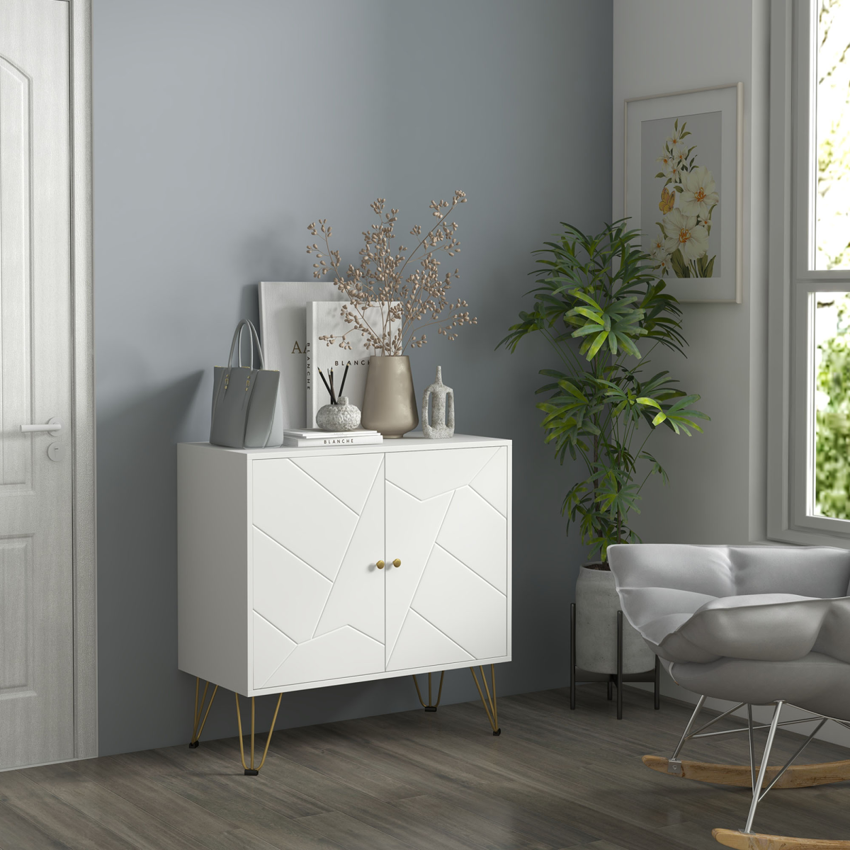HOMCOM Freestanding Storage Cabinet with Adjustable Shelves for Living Room