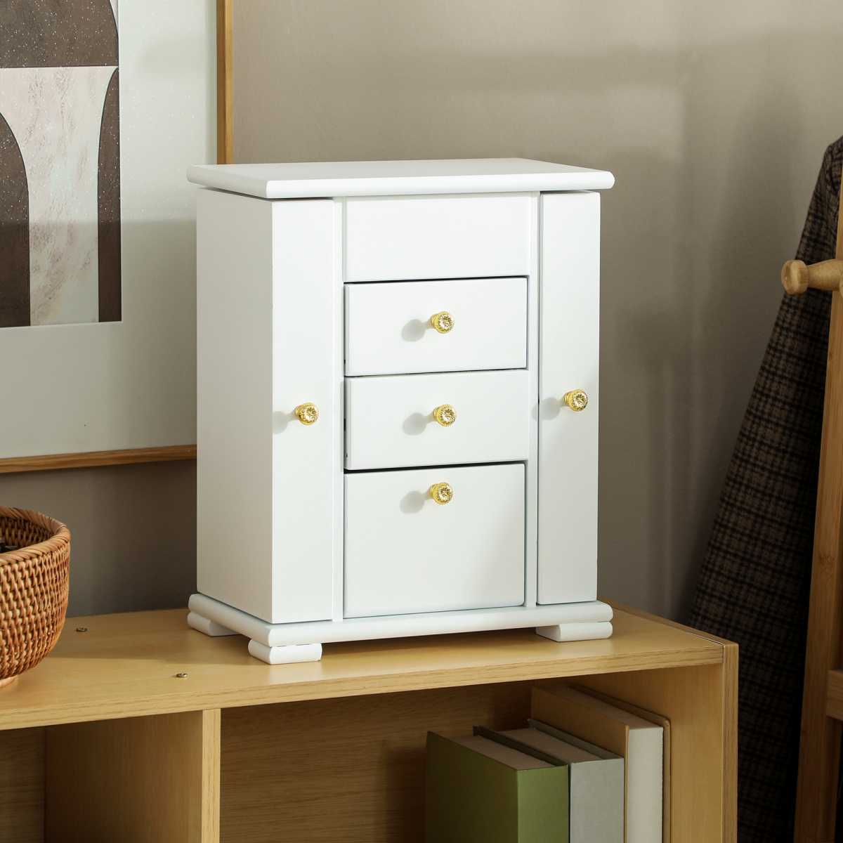 HOMCOM 4-Tier Large Jewellery Box with Mirror and 2 Drawers, White