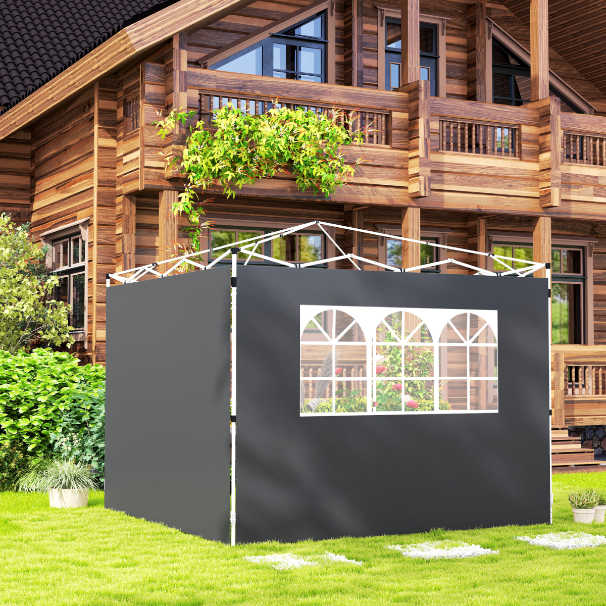 Outsunny Gazebo Replacement Exchangeable Wall Panels w/  Window, Dark Grey