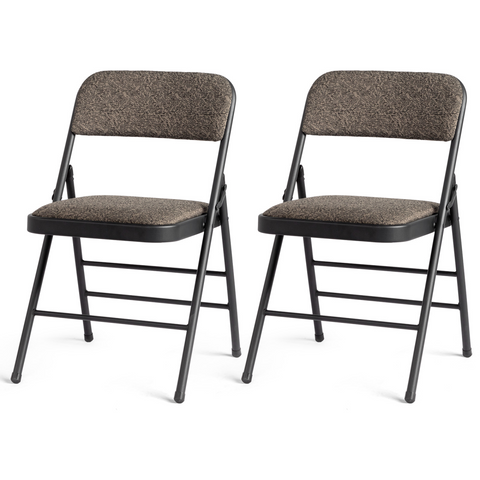 2pcs Black Patterned Padded Folding Chairs, Conference Event Chairs with Soft Seat (46*48*76cm), Frosted Iron Frame