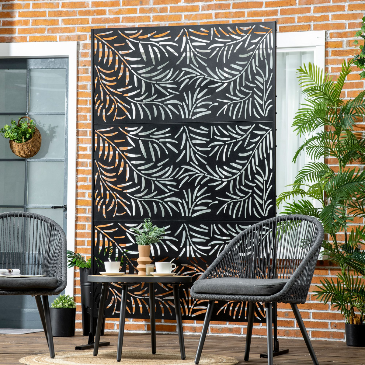 Outsunny 6.5FT Metal Outdoor Privacy Screen Panel with Stand and Ground Stakes