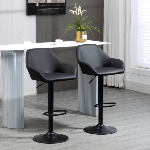 Set of 2, Swivel Barstools with Footrest and Backrest, PU Leather Black