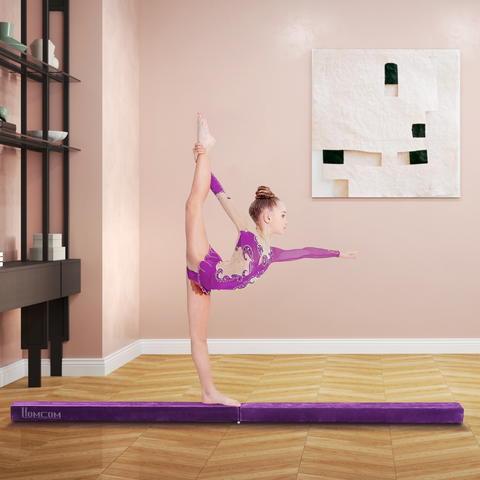HOMCOM Balance Beam Trainer Fold Performance Gymnastics Suede Purple 2.4M Home
