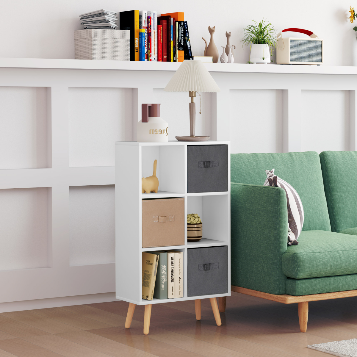 HOMCOM Freestanding 6 Cube Storage Cabinet Unit Bookcase w/ 3 Drawer White